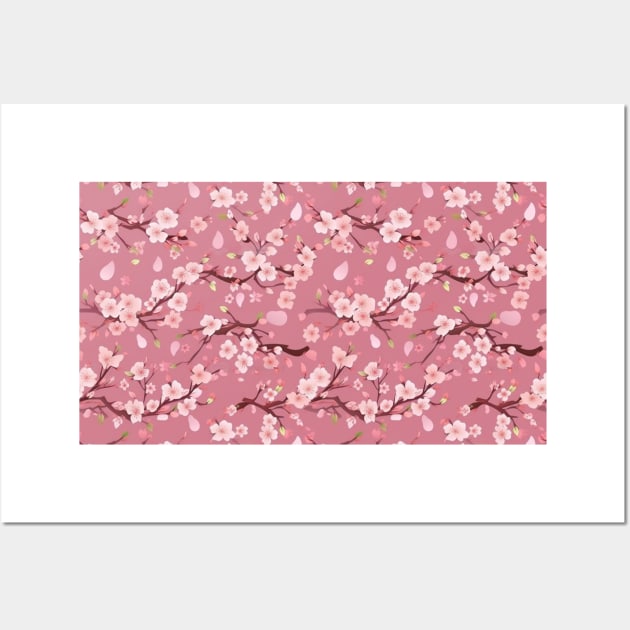 Sakura Japanese Cherry Tree Flower Blossom Pattern V3 Wall Art by Family journey with God